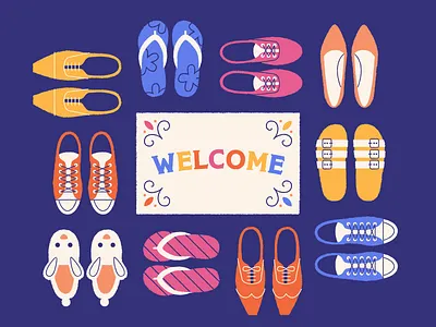 Inclusive Content diversity flip flops help scout illustration inclusive shoes slippers sneakers typography welcome welcome mat