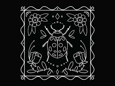 Ladybug black and white bugs design flash floral flowers illustration illustrator insects ladybug line art pattern procreate rose tattoo tattooflash thorn tile
