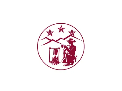 Cowboy Drink Coffee Campfire Circle camp campfire circle coffee cowboy drinking fire hat hills icon mountain retro rustler three stars worker