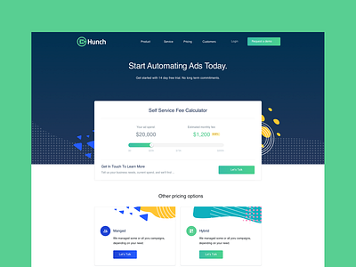 Hunch Pricing calculator page design homepage