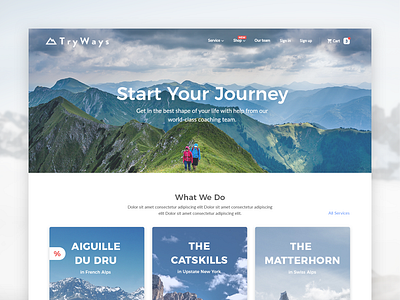 TryWays, Home page button carts design home page interface design mountains sale shop sketch app travel uidesign ux design web