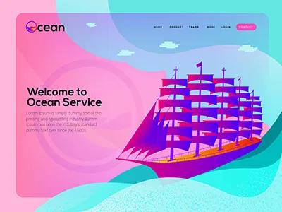 Ship 4 colorful illustration landing page sea ship sky