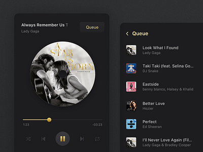 Dark themed music Player app app design black and gold dark app music ui