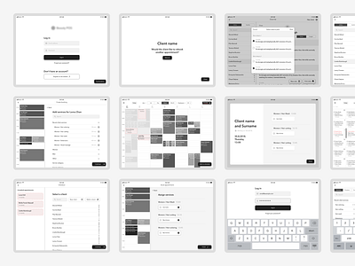 Beauty salon tablet wireframes app appointment calendar ipad salon schedule services tablet wireframes