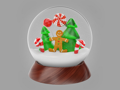 Christmas snow globe with gingerbread man 3d 3dsmax after effect animation art behance christmas christmas ball design ginger gingerbread gingerbread man snow snow day winter wood