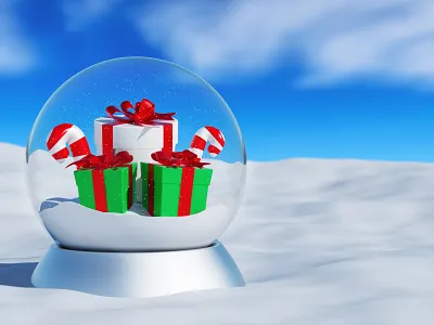 Christmas snow globe with Christmas presents and lollipop 3d 3dsmax after effect animation art behance branding christmas christmas ball design gift illustration snow vector winter