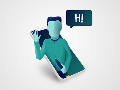 Hello Dribbble blue character green hello hello dribbble hi illustration mockup stx stxnext vector