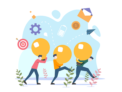 Bussiness Teamwork art blue bulb bussiness flat icon idea illustration inspiration logo style teamwork ui ux vector web