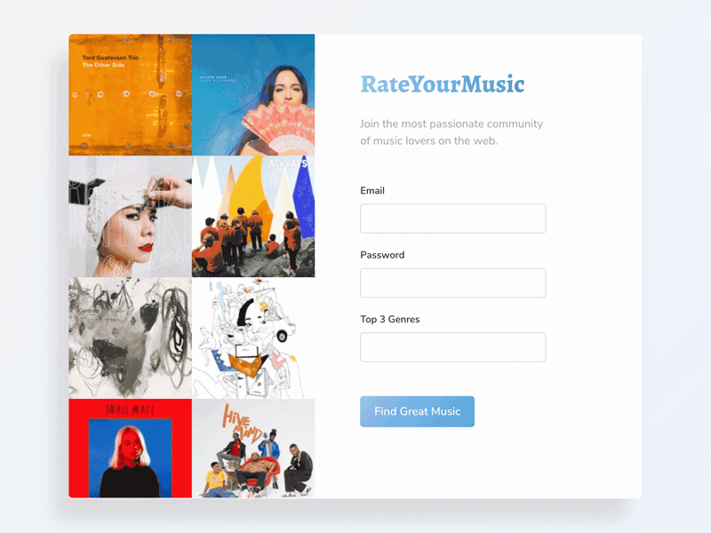 Music Sign Up Modal dailyui form modal music