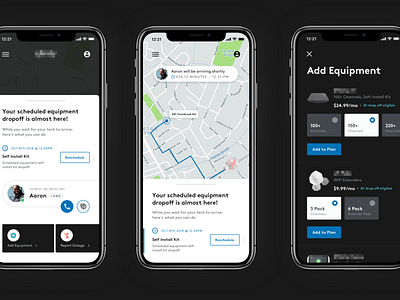 Drop-off ETA 1 click buy add to cart app appointment buyflow contact eta map message minimal mobile schedule sketchapp technician ui ux