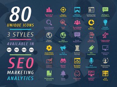 Seo And Marketing Icons analytics development flat icons marketing outline seo vector web webdesign