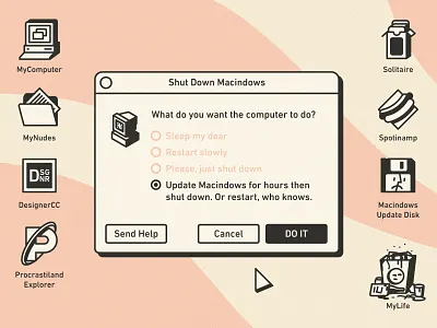 Shut down pls apple disk funny icons illustration mac macintosh microsoft retro shut down ui ux vintage windows