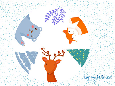 Happy Winter charachter illustration postcard winter