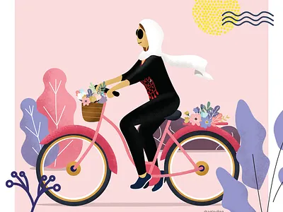 A sunny day animation app bicycle bike ride branding character design flow gif hair illustration logo pink plants ui ux vector web woman women