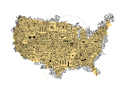 Brewing in the U.S.A. america beer brewery cartoon doodle illustration map usa