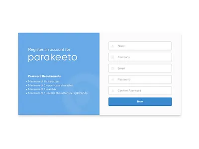 Parakeeto Sign Up blue sign up ui
