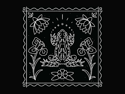 Frog black and white bugs design flash floral flowers frog handmade illustration illustrator insects iris line art lotus pattern procreate tattoo tattooflash tile