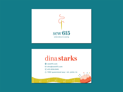 Sew 615 Business Card - Unused 615 alterations branding business card business card design illustration monogram nashville rejected sewing tailoring unused