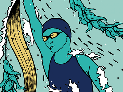 WIP aquatics digital drawing illustration ink photoshop seaweed swimmer swimming vector