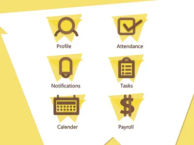 Icon set attendance calender icon icon set notifications payroll profile task user ux ux ui vector white yellow