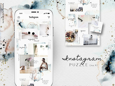 Instagram PUZZLE template-Watercolor blogger branding clean elegant fashion feminine instagram instagram puzzle template instagram puzzle templates instagram stories puzzle puzzle template social media social media pack social media templates stories template templates watercolor watercolor template