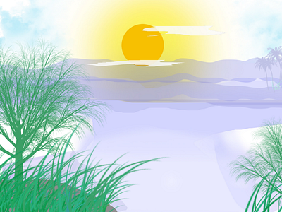 Sunset illustration design graphic illustration illustrator river tree web ☀ sun design