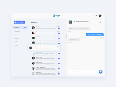 Skype Dashboard WhiteTheme aplication app blue clean dasboard design flat icon leanding page simple skype typography ui ux web website