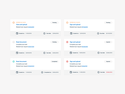 Status cards banking calendar cards design loan statuts task tiles