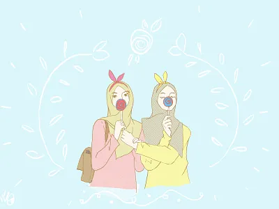 Buddy beautiful buddy design flower friends friendship girl hijab hobby illustration muslim sketch