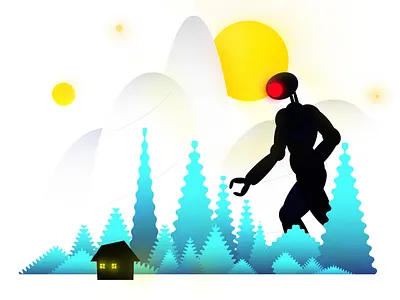 Bad 👎 Luck alternative universe blue design eyes house illustration planets robbot robot sci fi sky space trees yellow