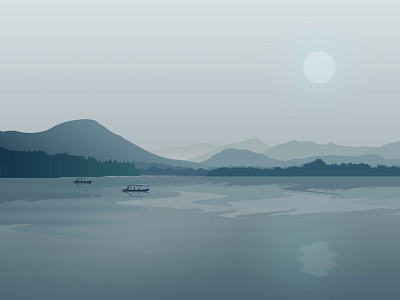 Westlake landscape blue china design digital graphic design grey illustration lake landscape landscape illustration vector water westlake