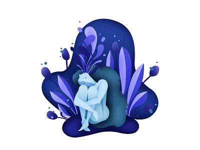 silence abstract art girl grainy hair illustration melancholy plants purple sad silence