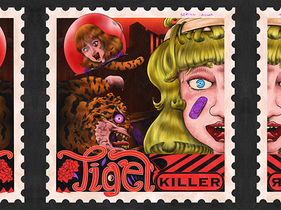 Tiger Killer Illustration Scene comic cover artwork editorial horror illustration movie poster retro