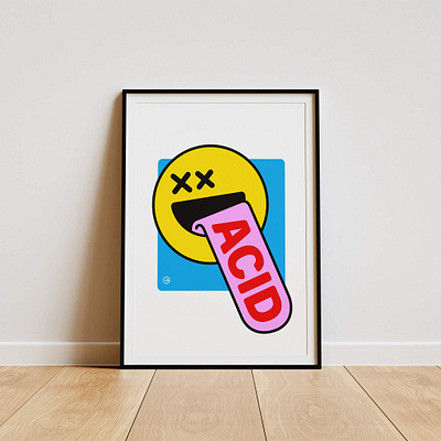 Taste the acid house music poster 90s acid house branding club culture dance music design graphic art graphic design house music illustration music music gift poster print rave music retro smiley vintage wall art yellow