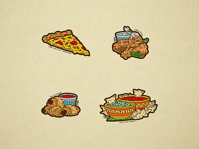 Scratch 'n' Huff Big Game Snacks culinary design drawing food illustration pizza snacks vintage inspired