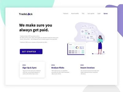 Tradelock Insurance - Landing Page2 abtesting dashboard design flat illustration minimalist product saas tool typo ui ux