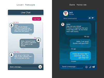 Webchat contact center dark version light version mobile sci fi support ui design ux design webchat