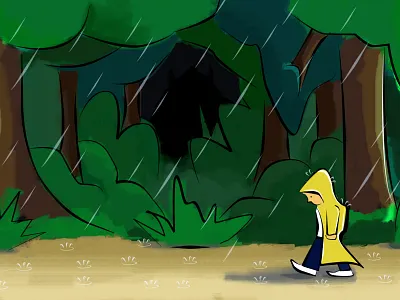 Rainy Day forest illustration photoshop rain walk