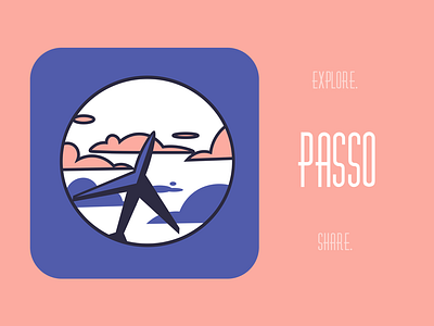 Passo - Travelling app airplane branding buttons clouds design flat icon illustration lettering logo minimal pastel travel type typography vector