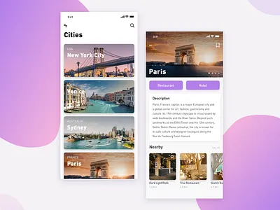 City card city map clean design map pairs purple travel ui ux