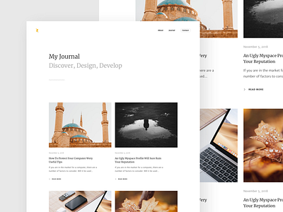 Journal Page articles blog design develop discover journal minimal portfolio typography ui ux