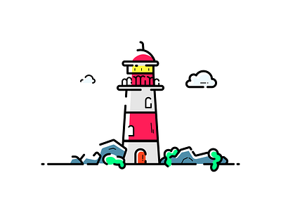 Lighthouse art building clouds color design doodle icon illustration illustrator island landscape lighthouse minimal nature vector