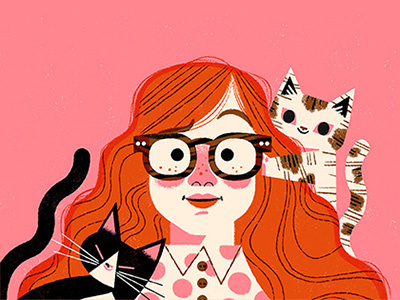 Self Portrait cats illustration limited palette portrait woman