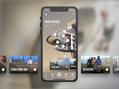 Space Needle app application building card interface ios map mobile navigation qrcode space needle tabbar tickets typography ui ux