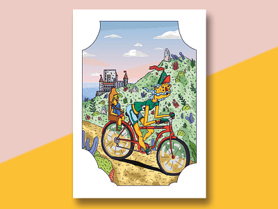 Merlin et Arthur bike camelot castle drawing illustration illustrator king magic