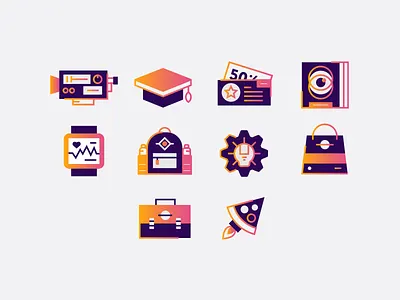 Notification Engagement Icons backpack book briefcase camera coupon fitbit gradient graduation cap icons line art pizza wrench