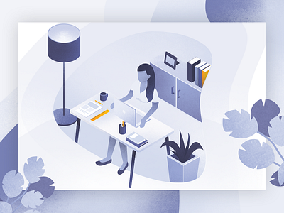 Accountancy accountacy accountant agency blue bubble bureau desk illustration isometric lamp office plants tax texture ui ux yellow