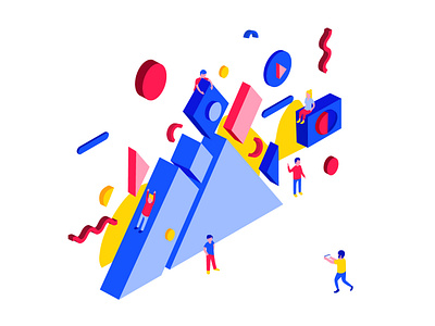 Geometric festival agency blue characters geometric illustration innovation isometric primary technology ui