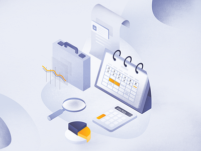 Taxation series blue briefcase bubble calculator calendar design illustration law official paper art statistics tax taxes ui ux yellow