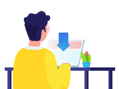 Simply – Download character color download files flat glasses illustration man office table workspace yellow
